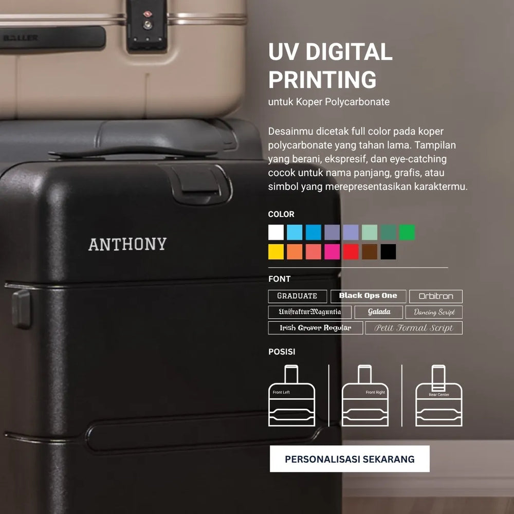 Personalisasi dengan UV digital printing untuk Koper Polikarbonat Baller