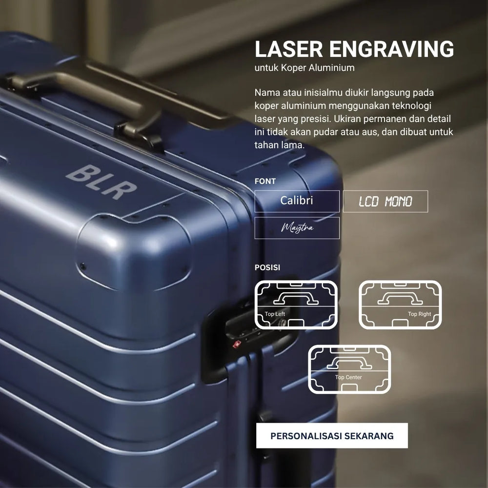 Personalisasi dengan laser engraving untuk Koper Aluminum Baller